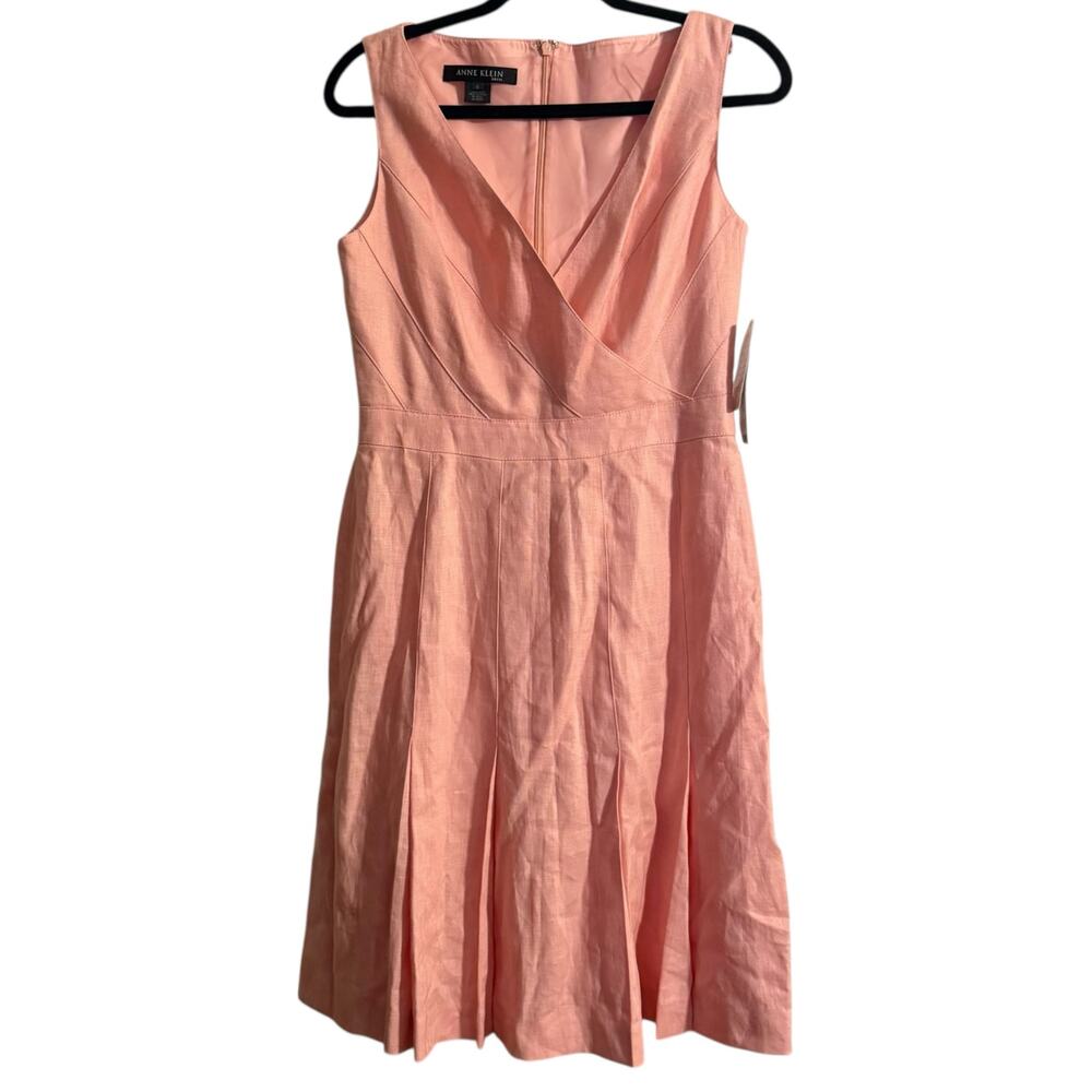 NWT Anne Klein Light Pink Linen Sleeveless Sheath Dress Size 6
